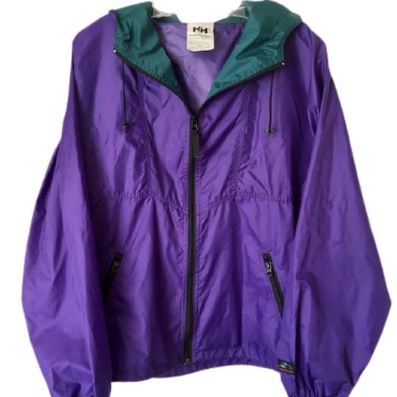 Helly Hansen Purple Green Packable Hooded Rain or Wind Jacket XS - Picture 1 of 8